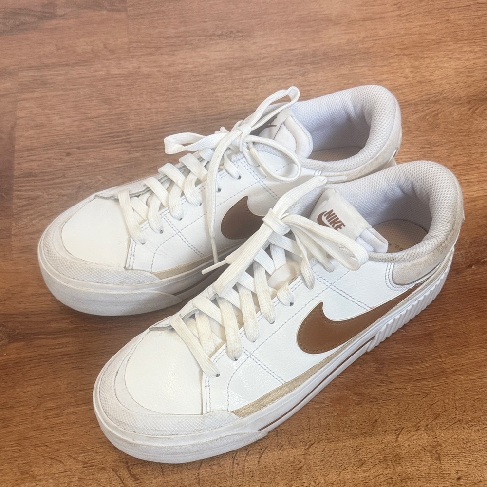 Nike White and Beige Casual Sneakers